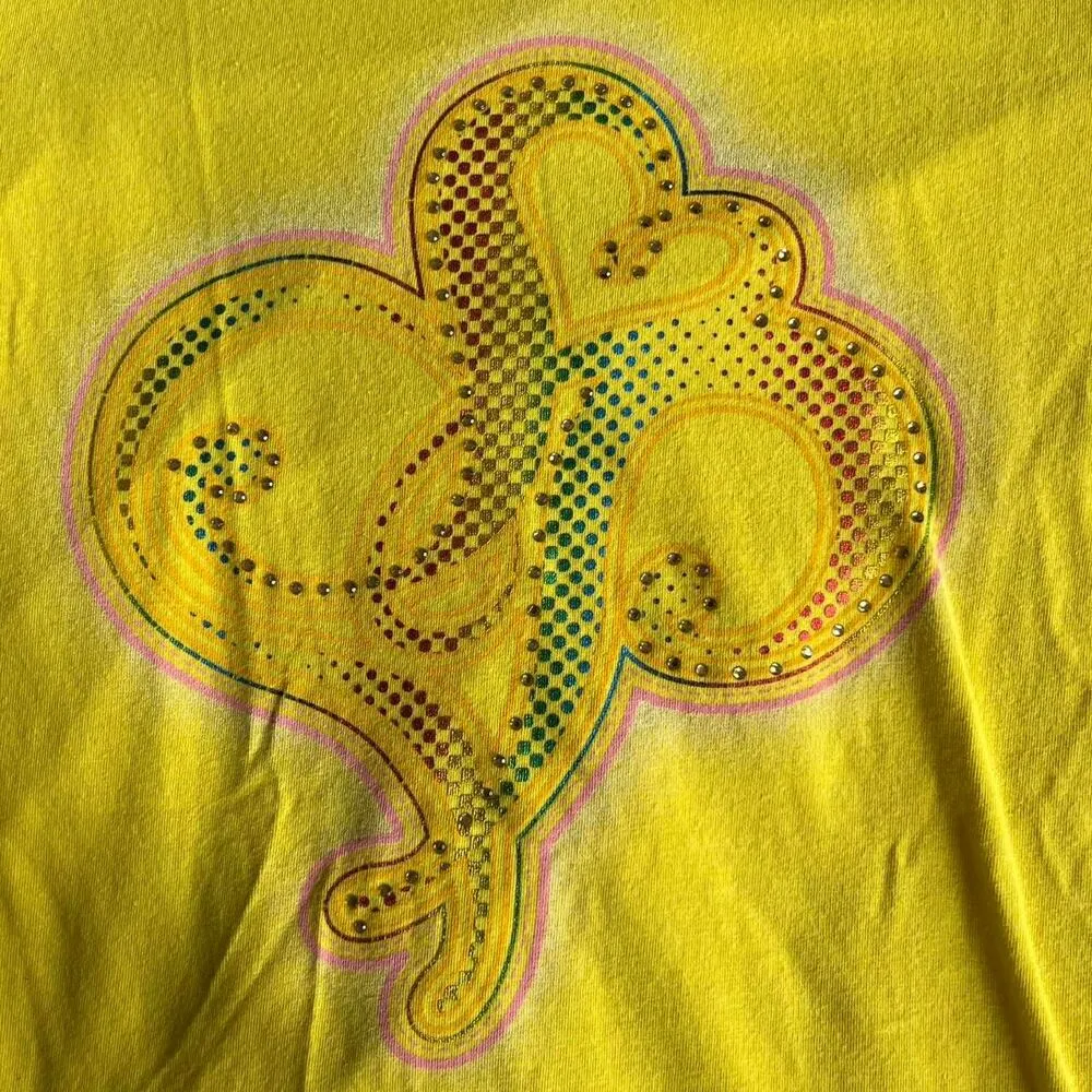 Vintage Y2K Cyber Grunge Southpole Yellow Glitter Graphic Baby Tee Size Medium - Image 3