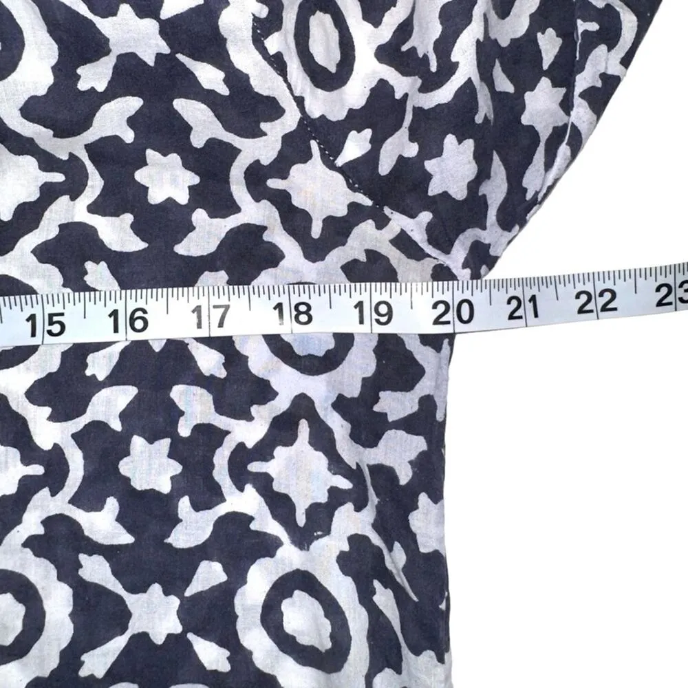 Roberta Roller Rabbit Kurta Navy Printed 3/4 Sleeve Pink Contrast Tunic SMALL - Image 5