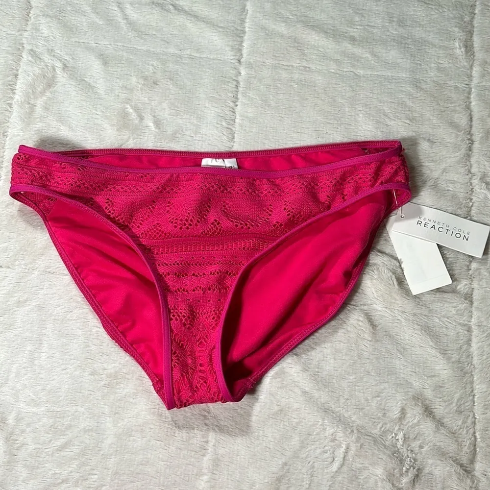 Kenneth Cole Reaction Crochet Lace Hipster Bikini Bottom Pink size Large NEW - Image 4