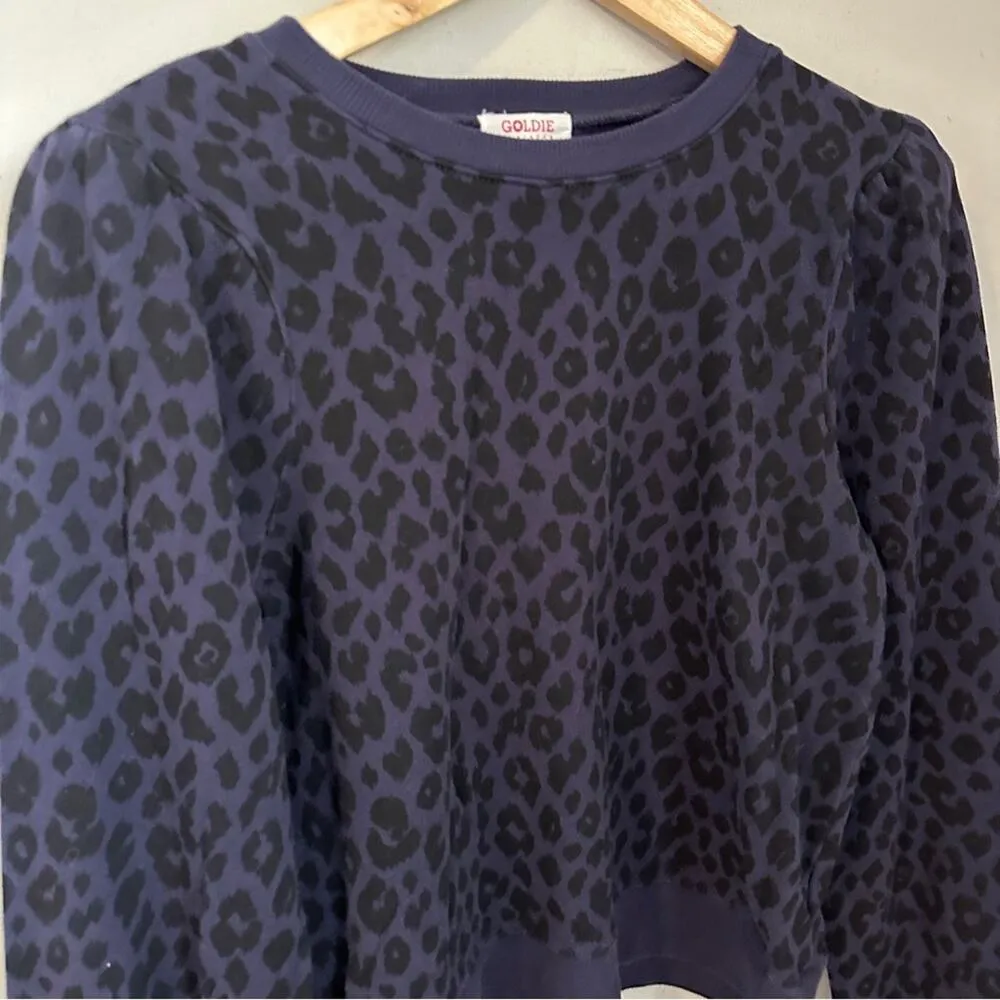 Goldie Puff Sleeve Leopard Crewneck Sweatshirt XS Navy Black - Image 4
