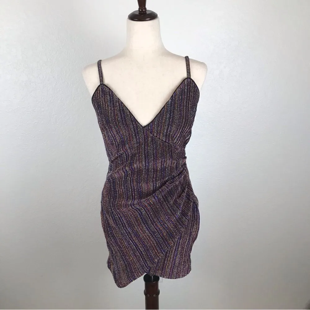 Revolve NBD Andela multicolored metallic wrap style ruched side mini dress M - Image 3
