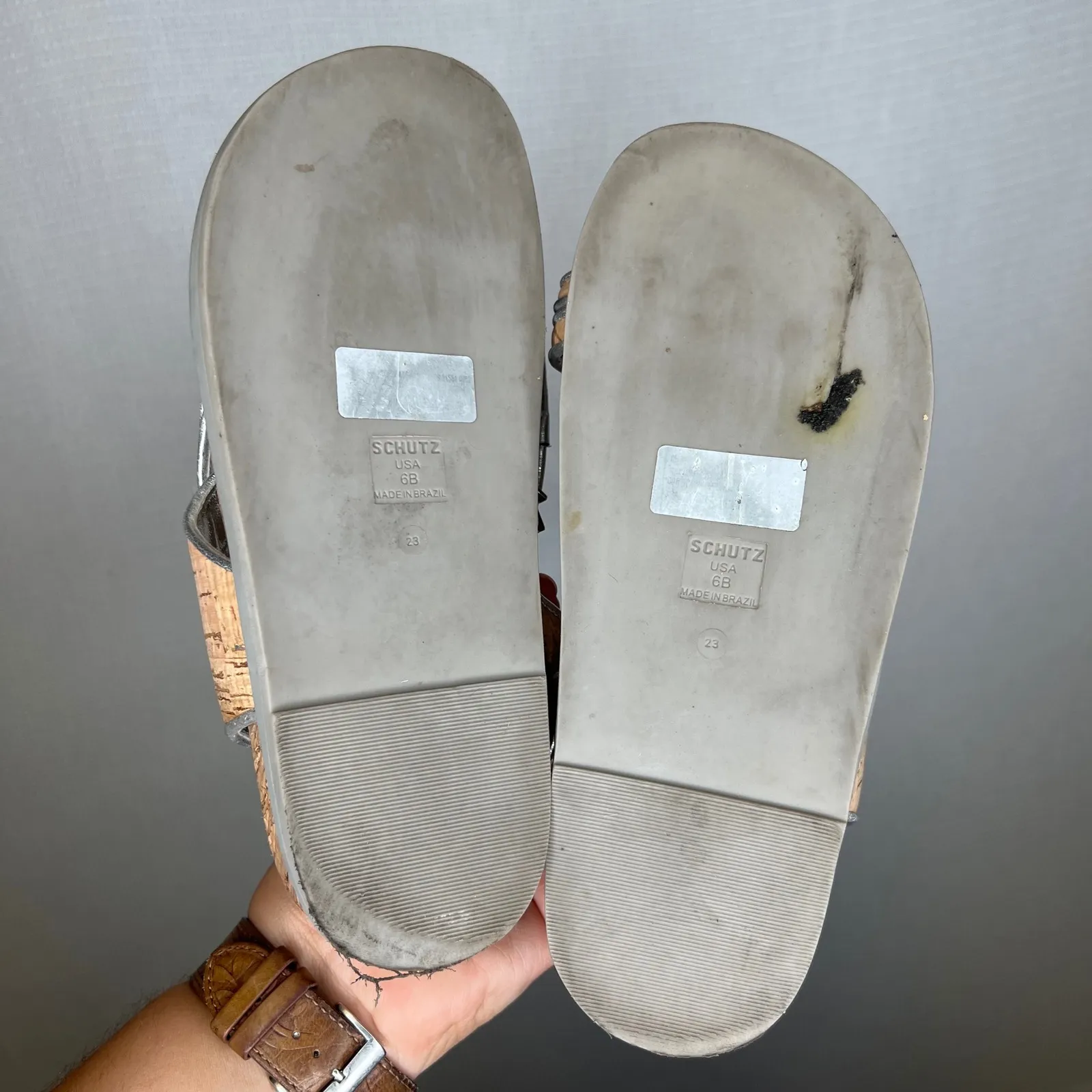 Schutz Silver Cork‎ Toe Ring Thong Sandal Adjustable Ankle Strap Women's 6B - Image 5