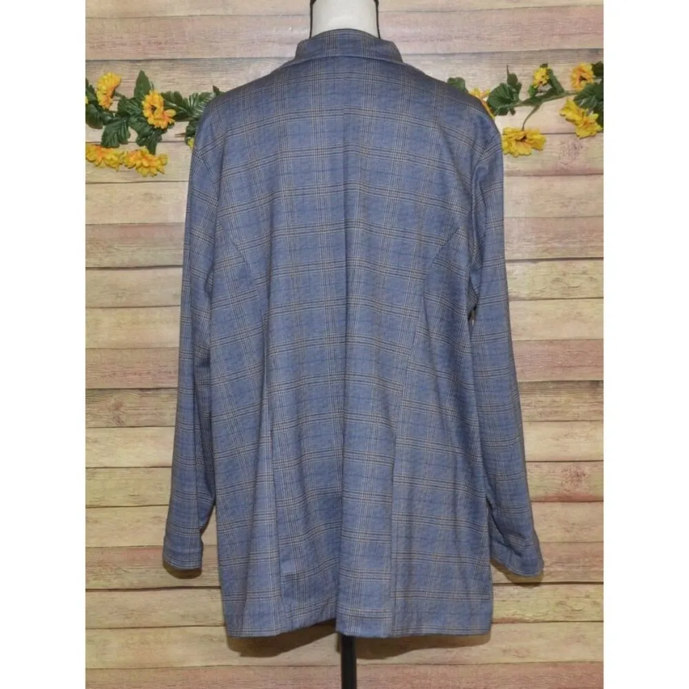 NWT Liverpool Boyfriend Blazer Womens 2X Blue Khaki Plaid Jacket Academia Preppy - Image 7