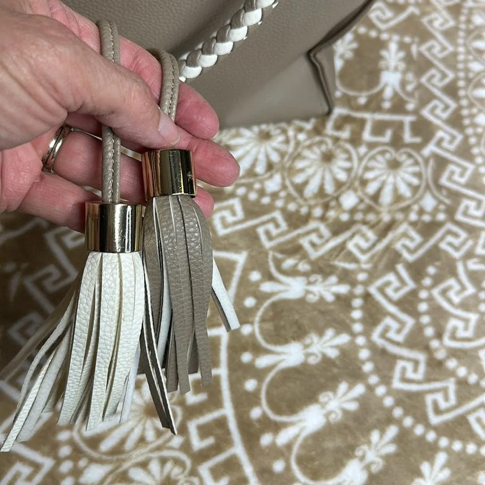 Pebble Texture Natalie Shopper Taupe with Tassels - Image 12