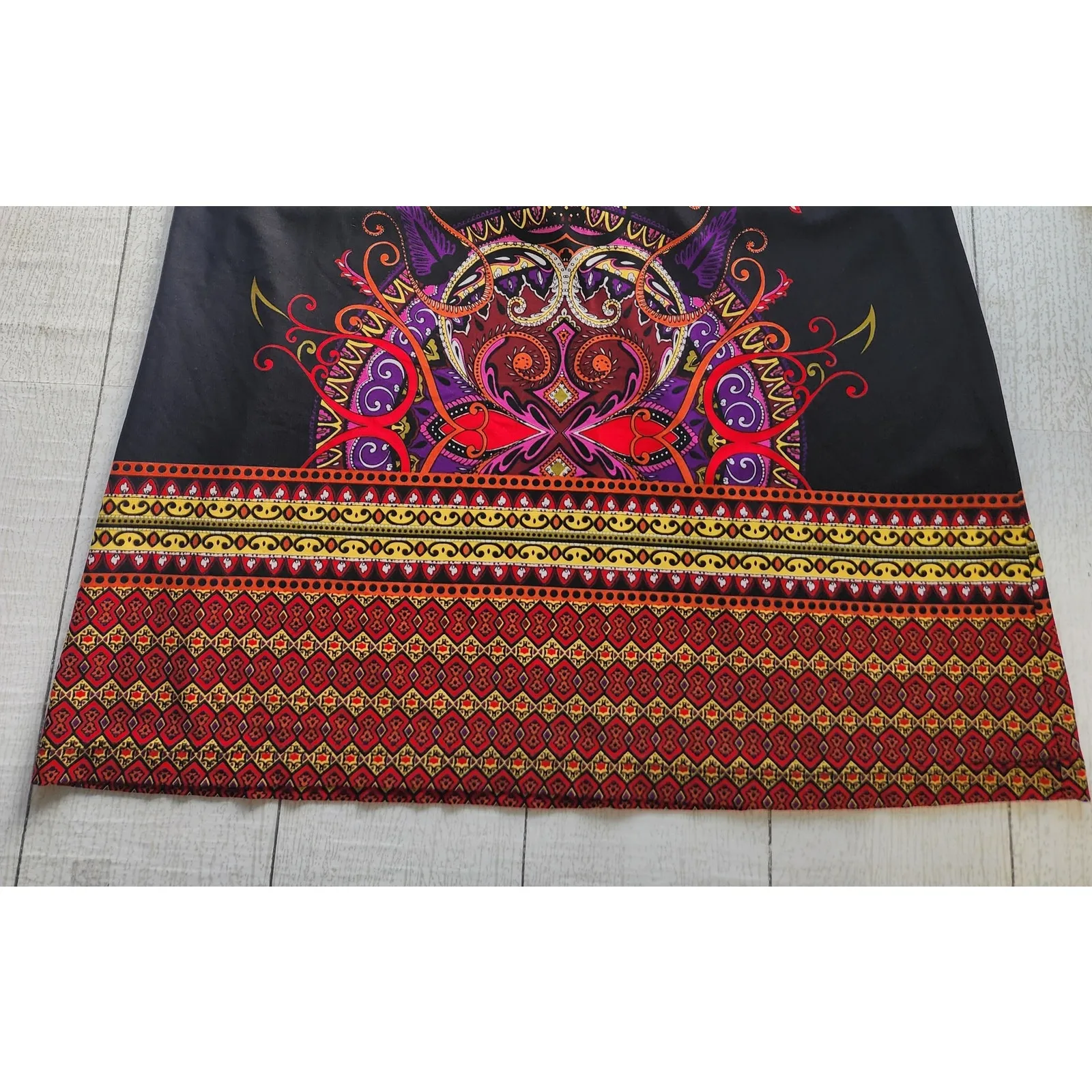 Emma & Michele Black Multicolor Paisley Geometric Shift Midi Dress Medium - Image 13