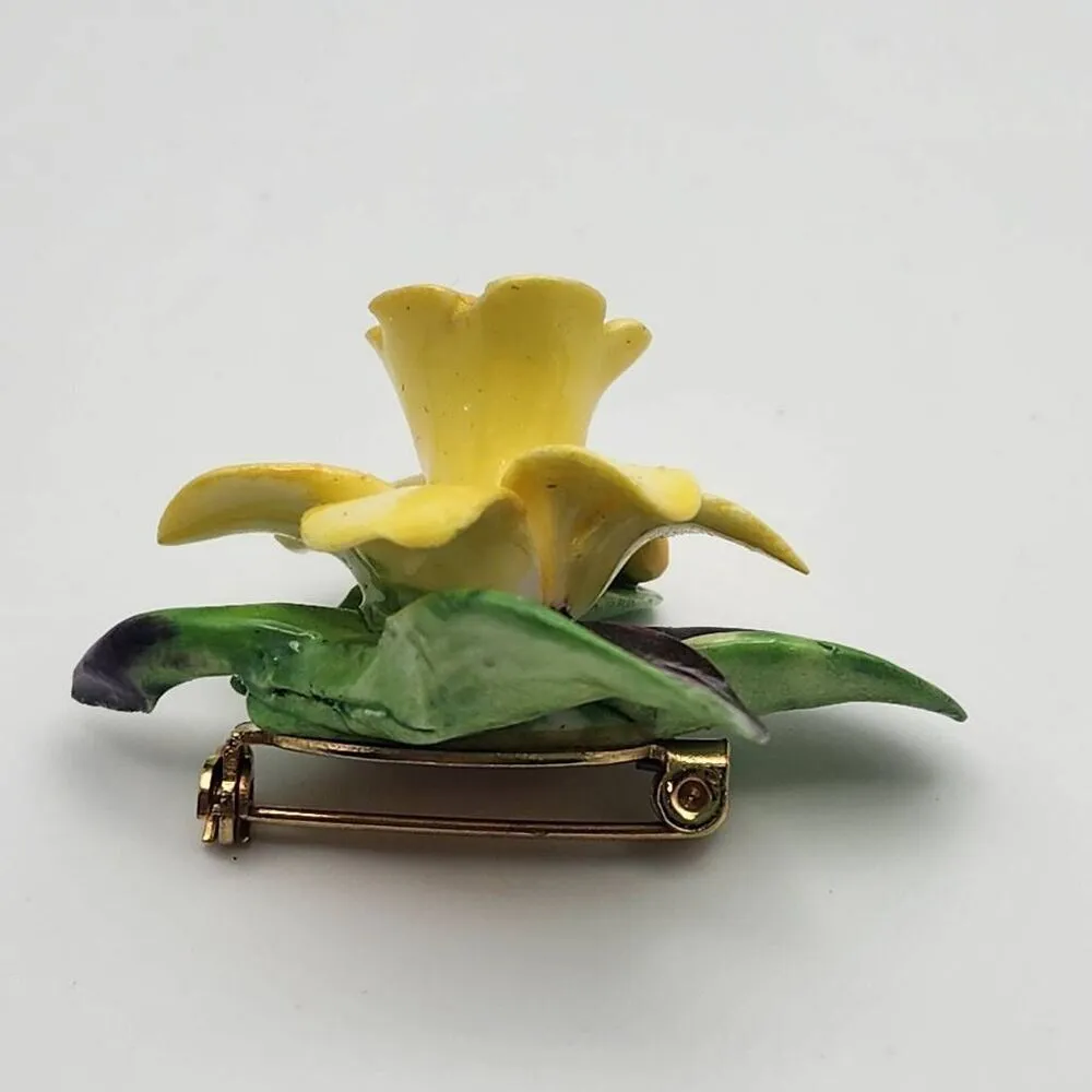 Vintage Cara China Staffordshire Yellow Flower Brooch - Image 3