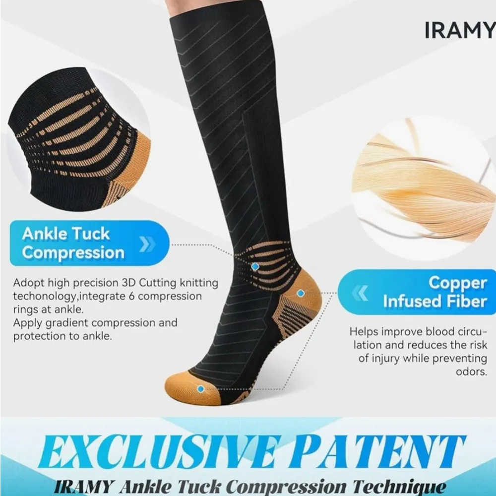 Copper Compression Socks Unisex XL Ankle Support V Shape Gradient Mens 10.5 - Image 3