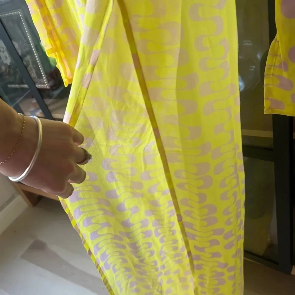 CIN CIN maxi dress swimsuit coverup long sleeve funky groovy print o ring gold Yellow Size XL - Image 8