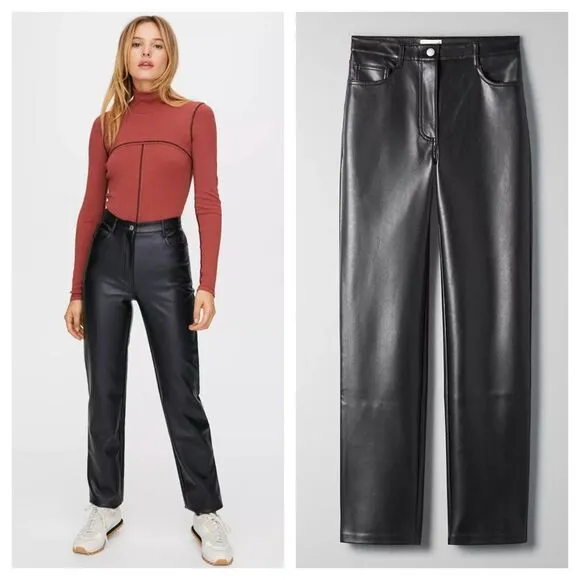 Wilfred Aritzia Melina High Rise Faux Leather Straight Pants Black Size 0 - Image 2