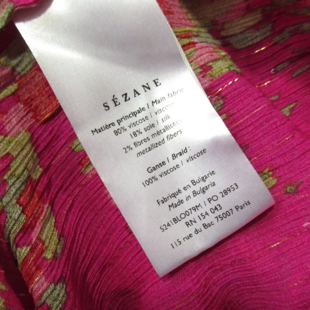 NWT Sezane Jasmine Blouse in Helena Fuchsia Pink Floral Sheer Chiffon Top 34 / 2 - Image 8