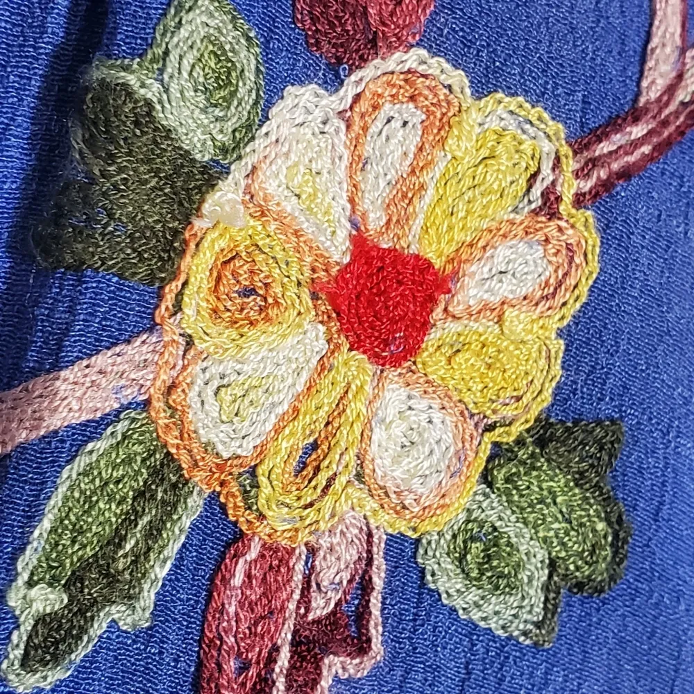 Figueroa & Flower Womens Embroidered Boho Shift Dress Blue Rayon Festival Size L Size L - Image 6