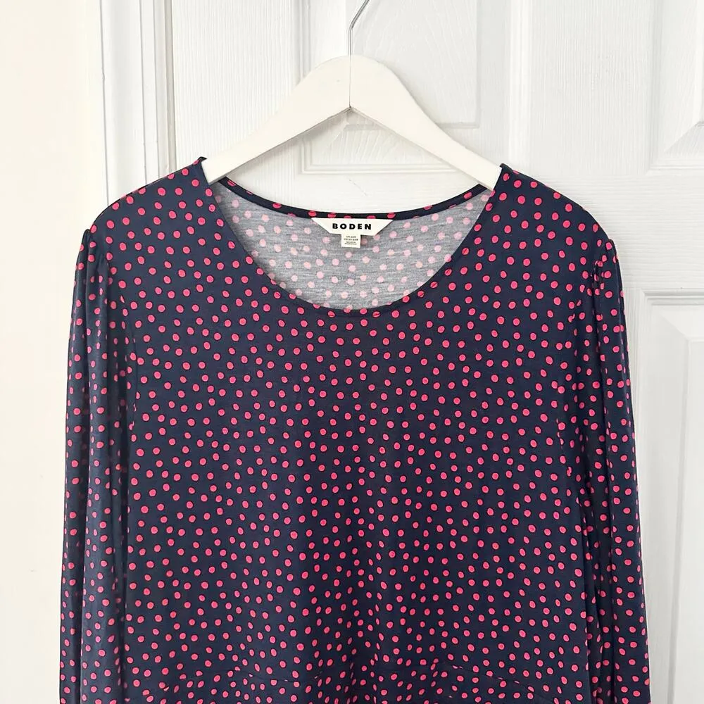 Boden Plus Camille Navy Blue Red Polka Dot Long Sleeve Midi Dress 22R D0780 Size undefined - Image 3