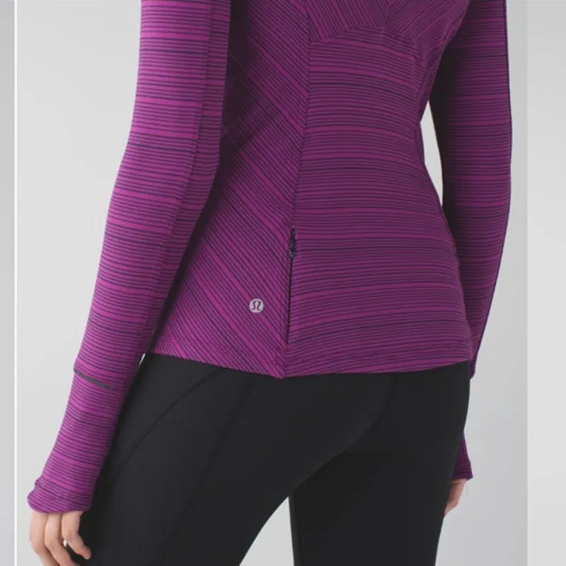 Lululemon‎ Kanto Catch Me Long Sleeve Stripe Shirt Regal Plum Naval Blue Size 4 - Image 10