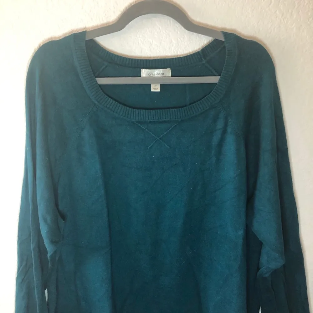 Dress Barn Sweater Teal Scoop Neck Knit Sz 2X GUC Plus Size Casual Long Sleeve - Image 2