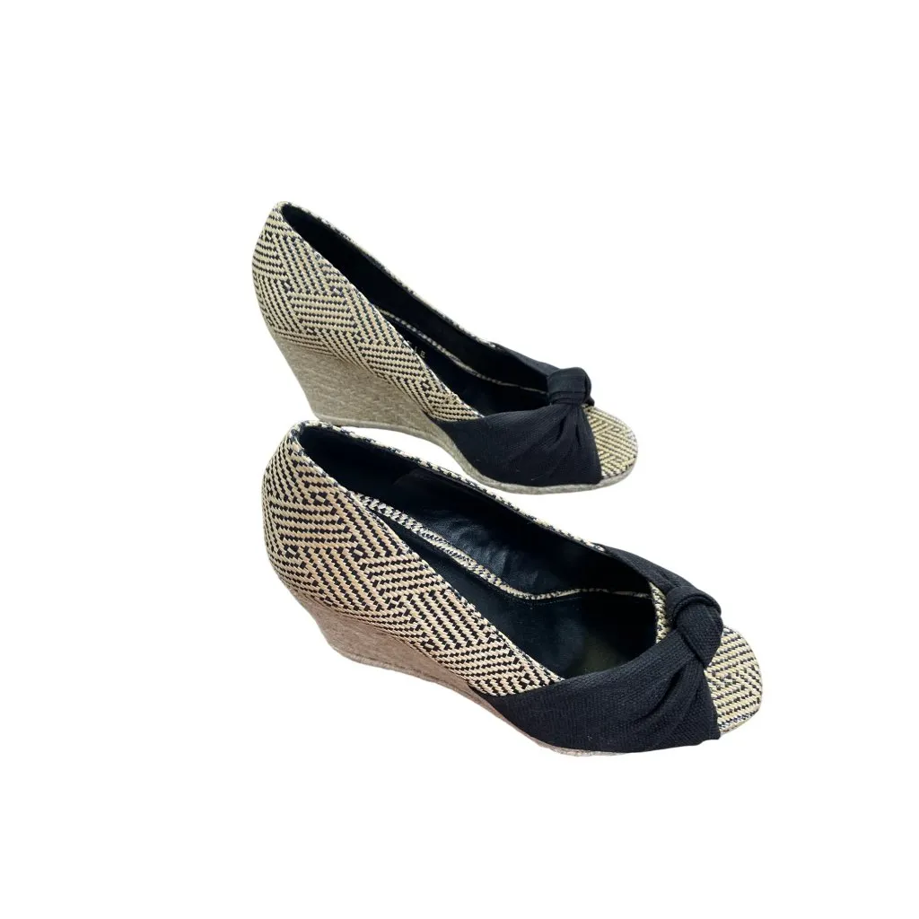 Kelly & Katie Black Beige brown PeepToe Wedge Heels Size 6M SKU 8582 - Image 3