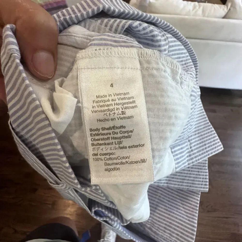 J.Crew Sack Style shorts Size 4 tie belt Blue & White Pin Stripes 1094 - Image 9