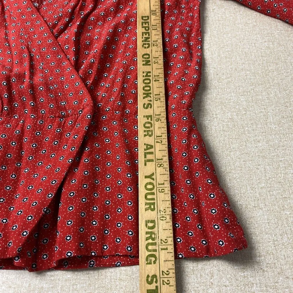 Cooperative Womens Large Red V Neck Wrap Top Long Sleeve Flower Polka Dot - Image 11