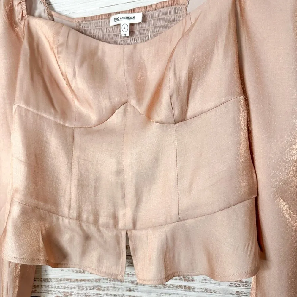 NEW Good American Rose Gold Metallic Too Tempted Corset Top, Size Medium - Image 7