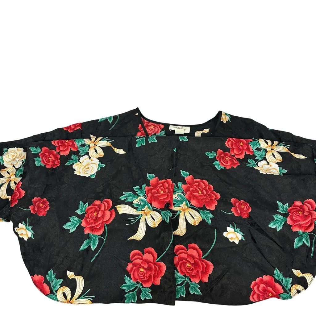 Just My Size Womens 4X Floral Button Front 34 Sleeve Black Blouse Pajama Top - Image 7