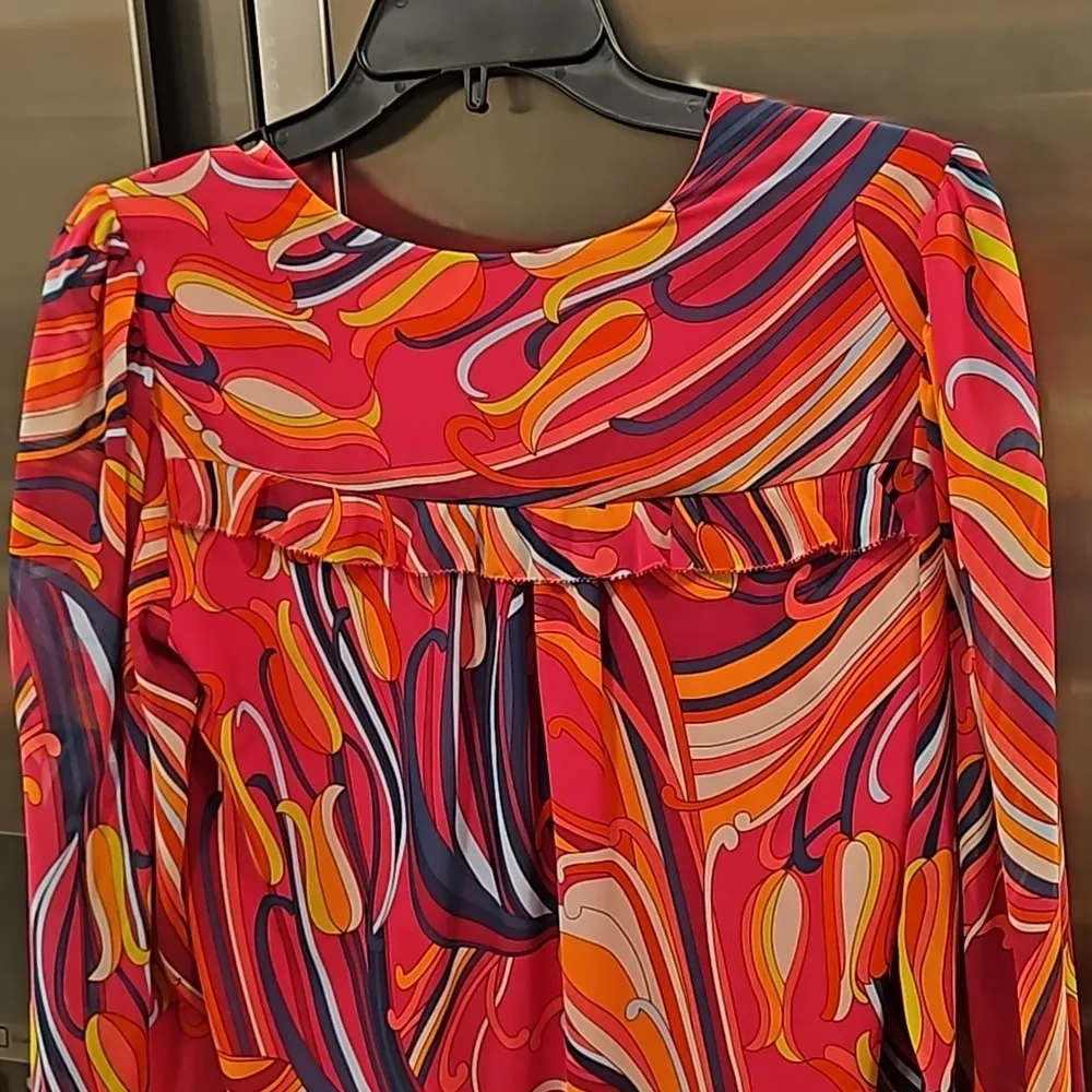 💕TRINA TURK💕 Broome Top Radio City Rose Retro Abstract Floral Print Small NWOT - Image 8