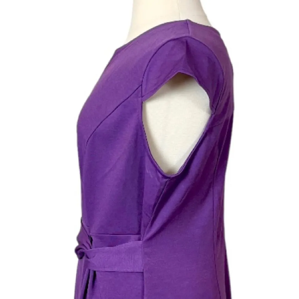 Hannah Nikole Sheath Dress Midi Split Neck Tie Waist Cap Sleeve Purple 22W New - Image 10