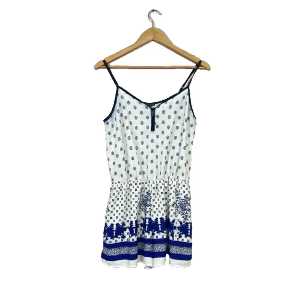 Mm Mm Mm Floral Romper Blue White Summer Boho Size M Lined Adjustable Straps Size M - Image 2