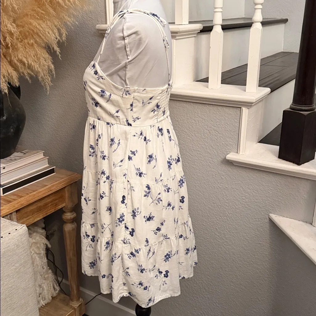 Abercrombie & Fitch Linen Blend White Blue Floral Strappy Mini Dress Size Small - Image 4