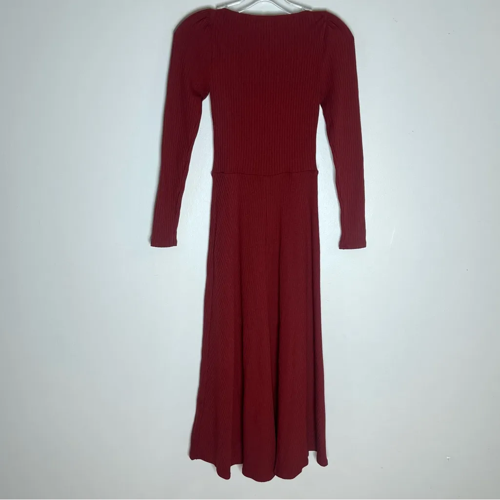 Reformation Banks Knit Rib Midi Dress Chianti Red Sz XS - Image 7