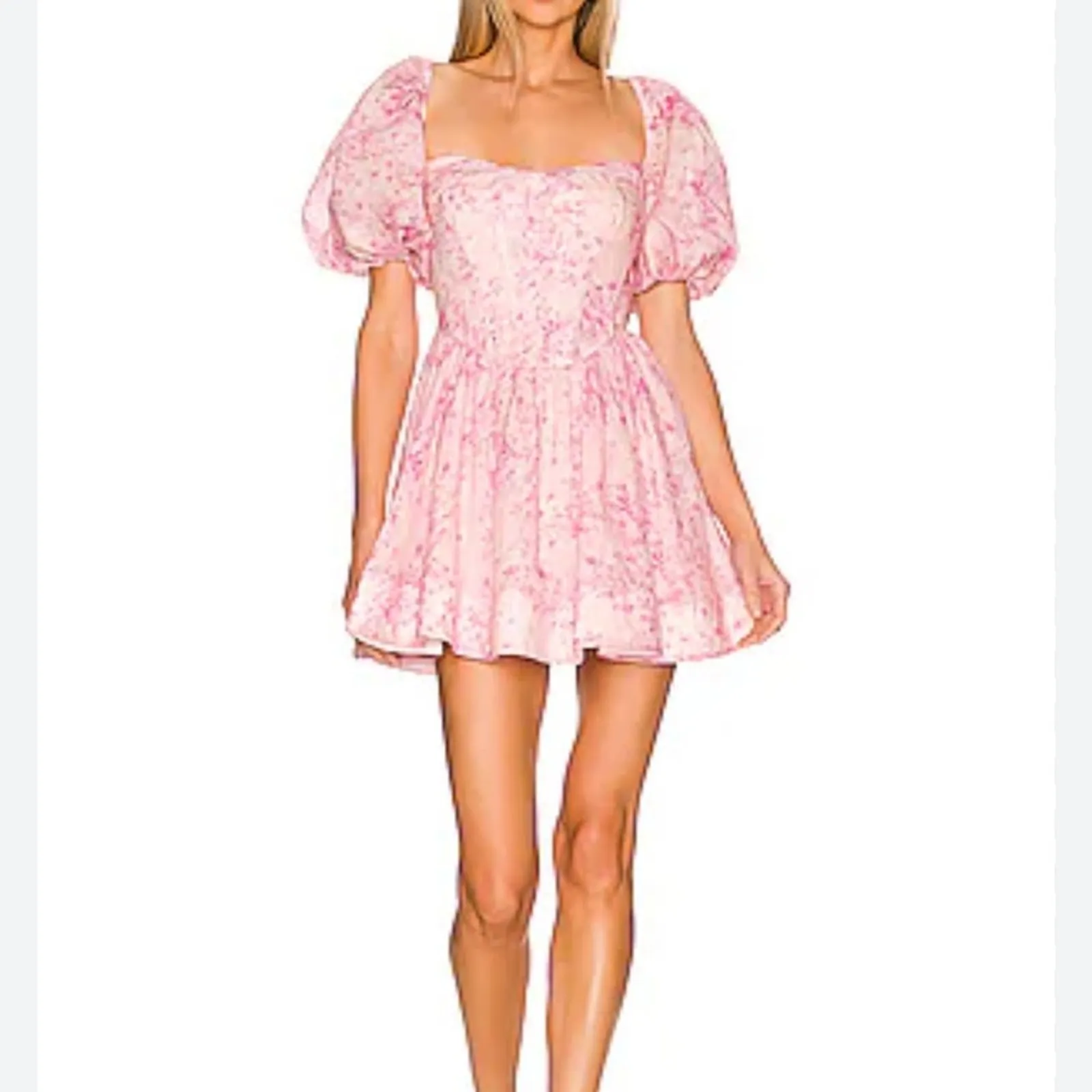 Bardot Revolve Pink Floral Kiah Corset Mini Dress Womens M Coquette Romantic - Image 2