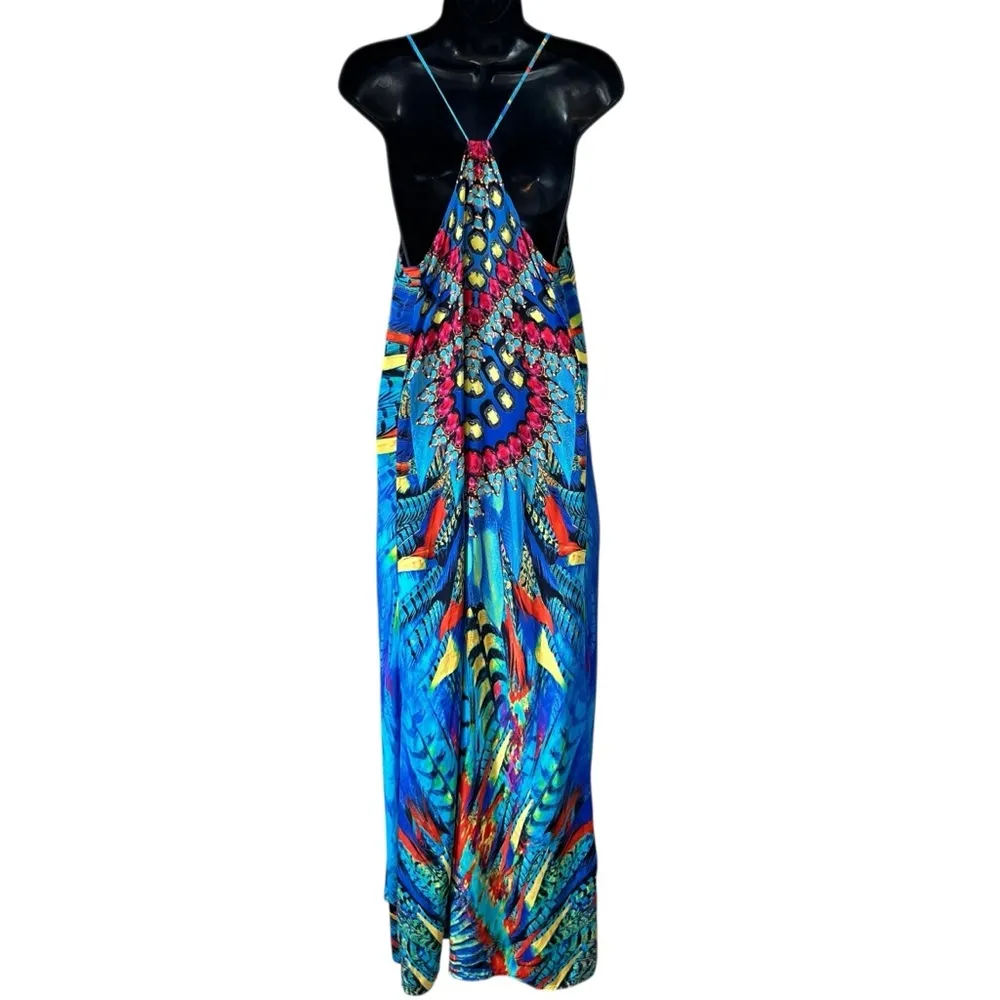 La Moda True Colors Resort Maxi T Back Kaftan Dress With Pockets Blue Size XL - Image 10