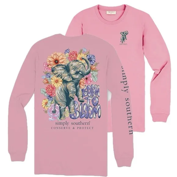 Simply Southern Born To Bloom Elephant Long Sleeve Shirt Womens Large - Image 2