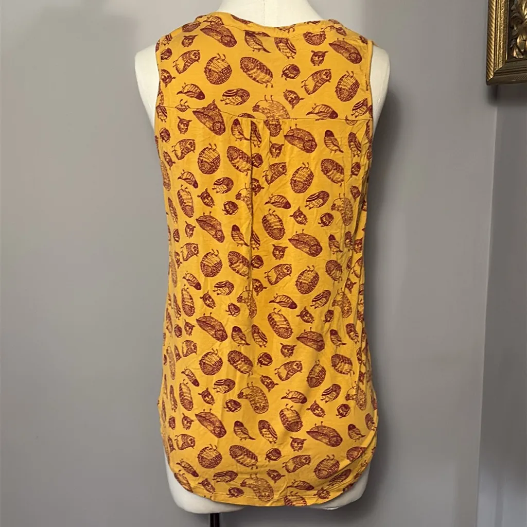 ModCloth Medium Yellow Curry Owl Sleeveless Shirt Top - Image 2