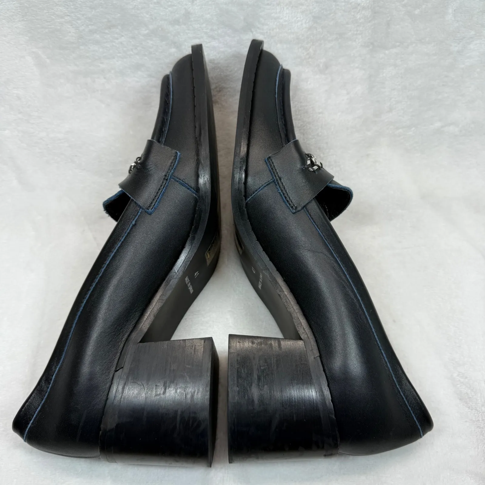 Free People Hayden Black Leather Heeled Loafers Chain Accent Size‎ 41 US 10 - Image 12