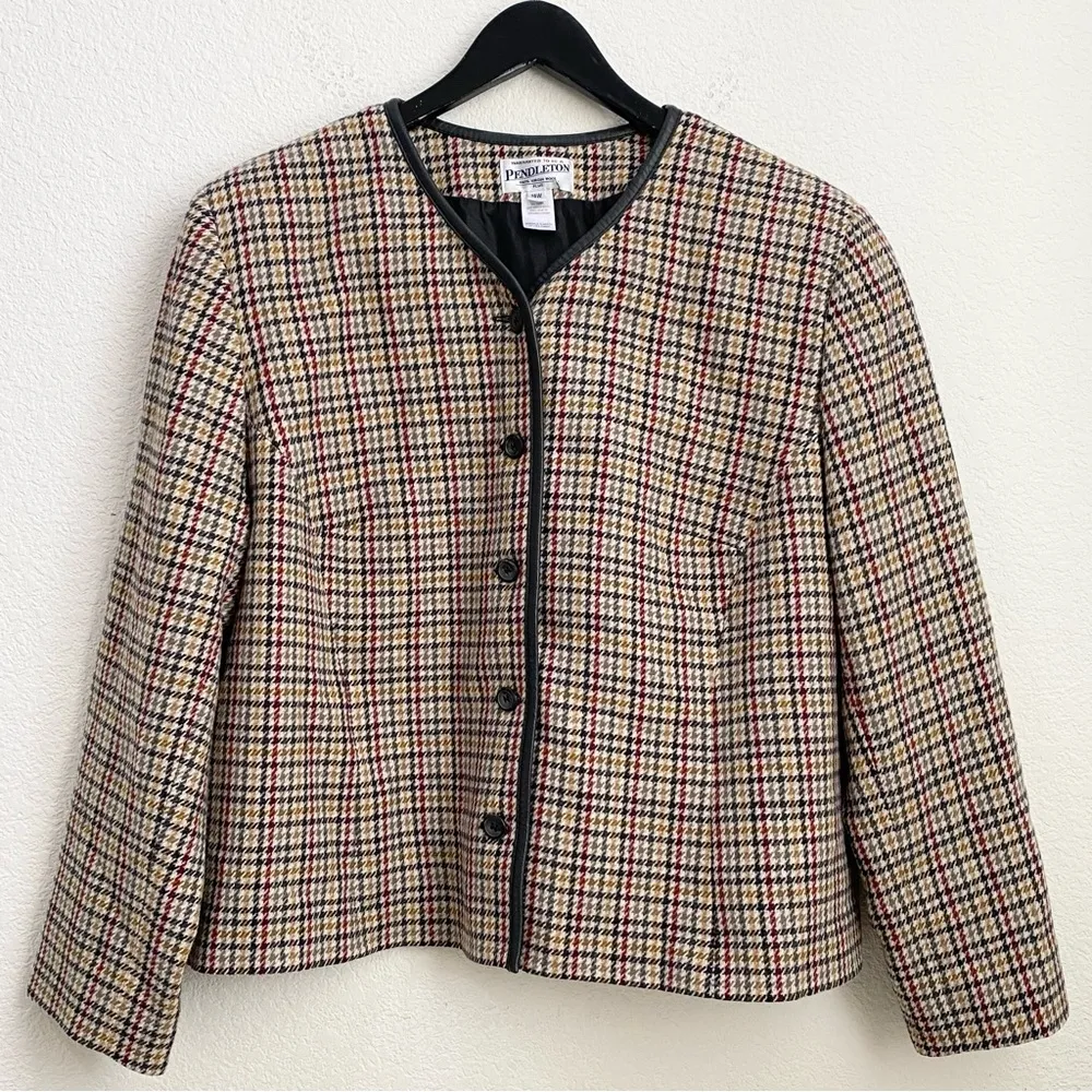Vintage 60’s PENDLETON 100% Wool Houndstooth Plaid Women’s Blazer Size 16W Plus - Image 4