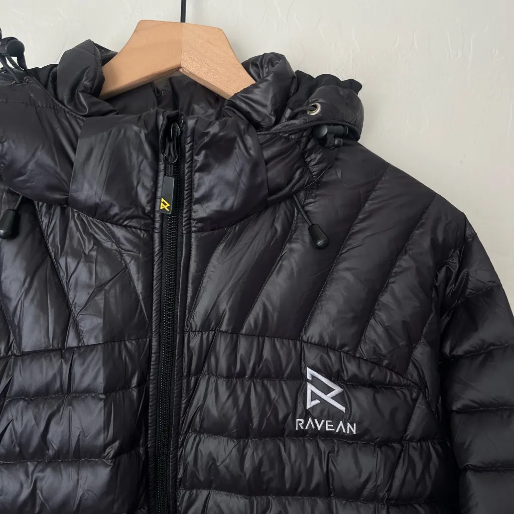 Ravean Down Heated Jacket Detachable Hood Rechargeable 12v Battery large Black - Image 7