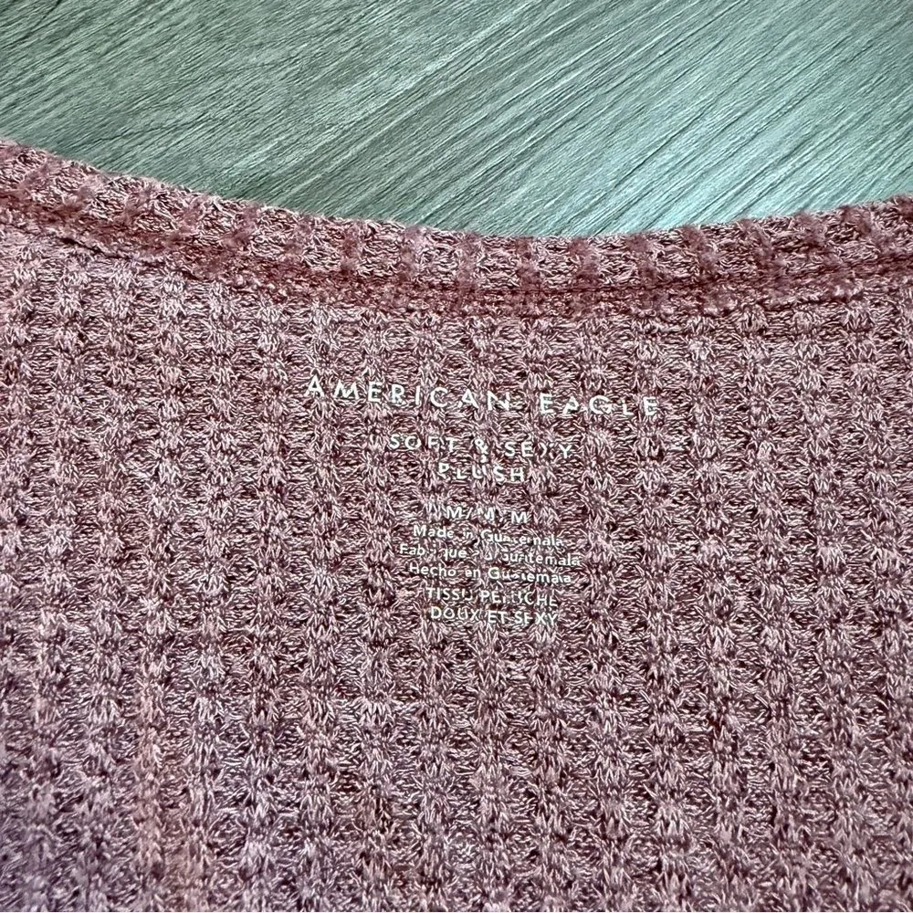 American Eagle Button Down Waffle Top Tie Front Mauve Medium - Image 4