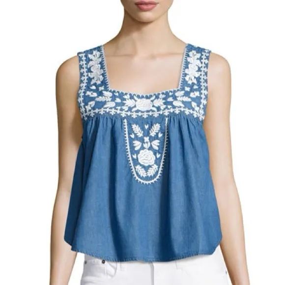 Lovers + Friends Embroidered Chambray Top - Size large - Image 2