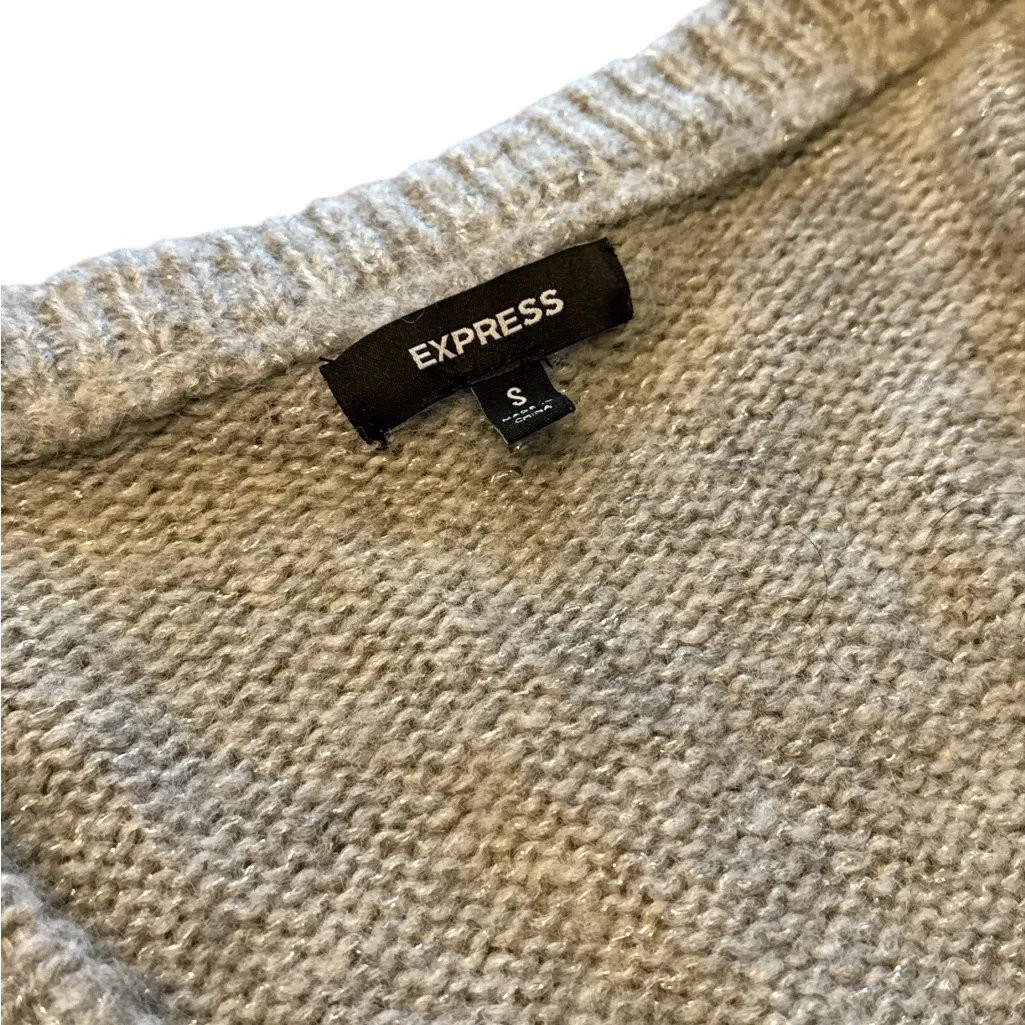 Express Light Gray Embellished Cardigan - Image 4