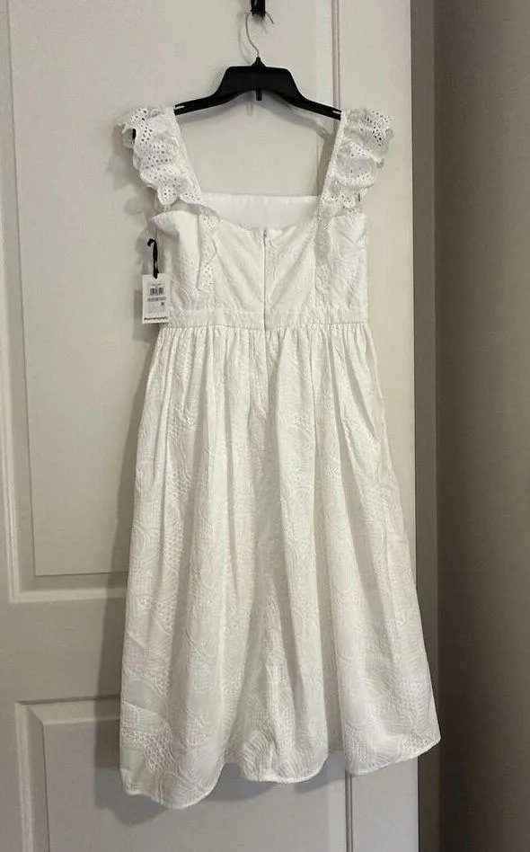 Kensie Embroidered Eyelet Flutter Sleeve Fit & Flare Midi Dress White NWT - Image 4