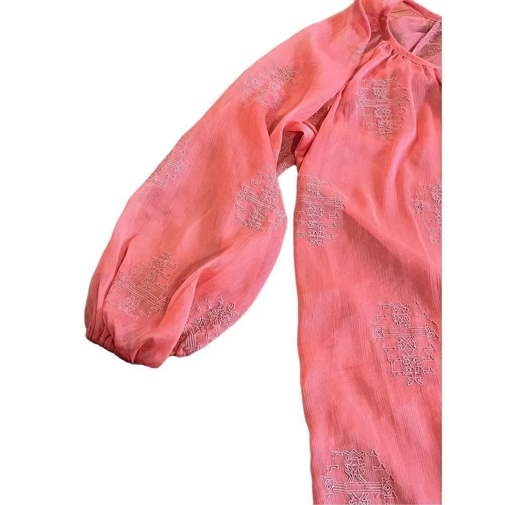 Sanctuary sheer coral orange textured peasant top size large - Image 6