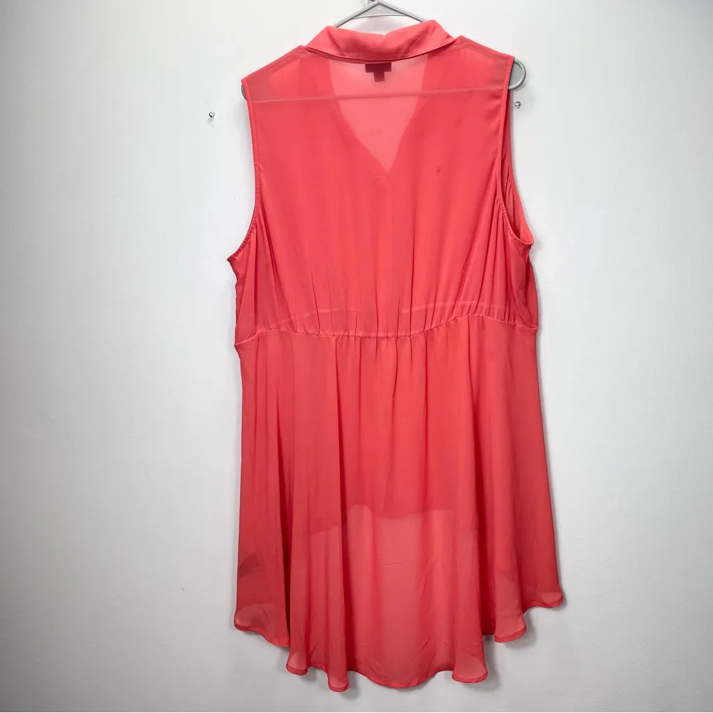 Torrid Orange Sheer Button Front Babydoll Sheet Chiffon‎ Sleeveless Tunic 2X - Image 5