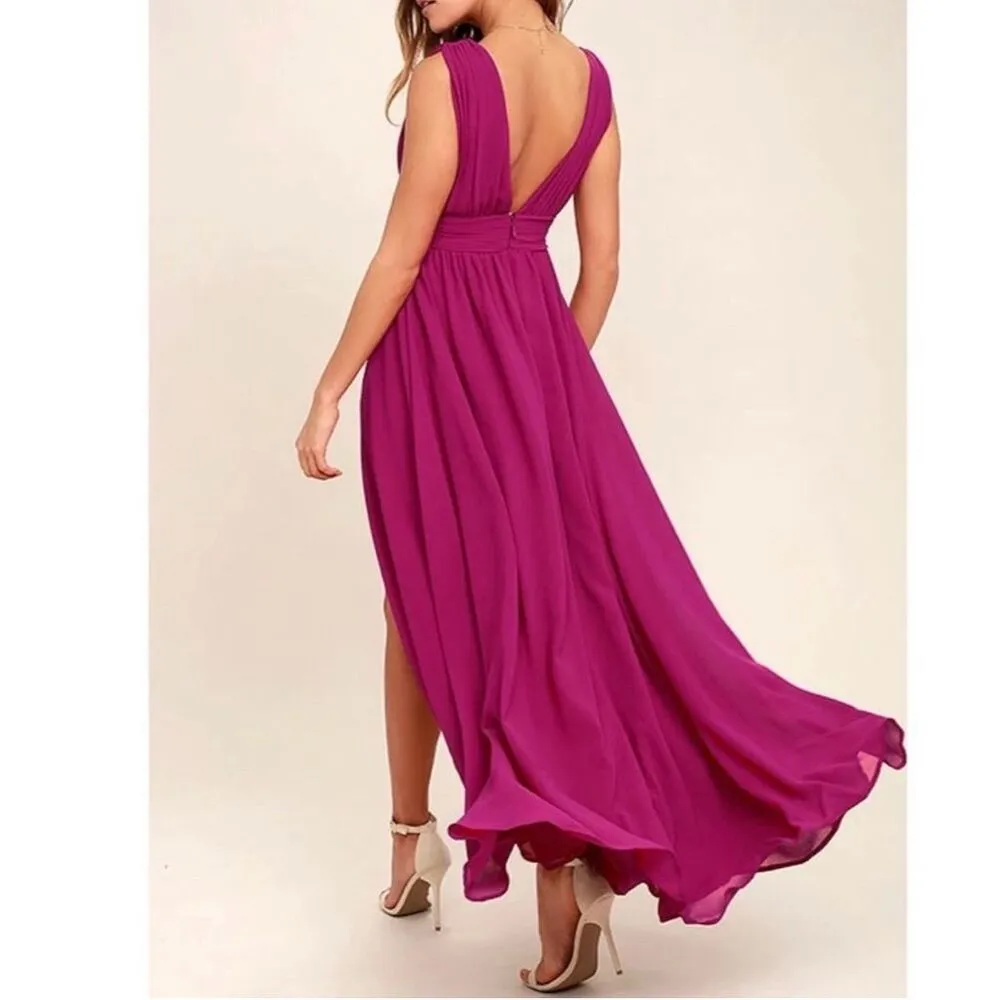 NWOT Lulus Women's XS Heavenly Hues Magenta Maxi Dress Formal V-Neck High Slit - Image 2