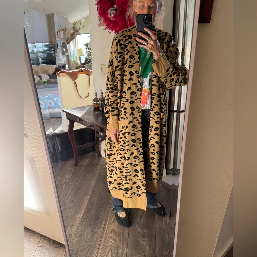 Leopard print knit duster jacket one size Brown Size undefined - Image 2