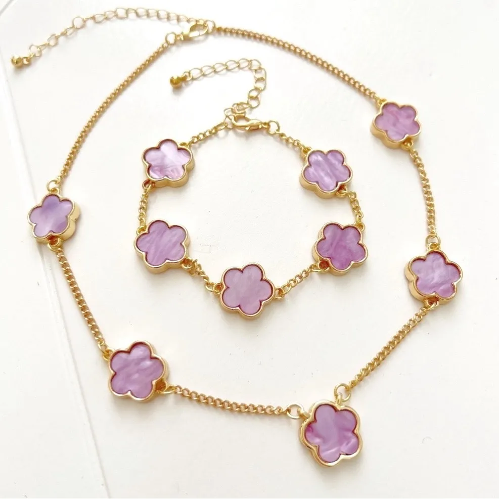 18K Gold Fulled Purple clover Necklace SET on stainless steel Womens jewelry - Image 7