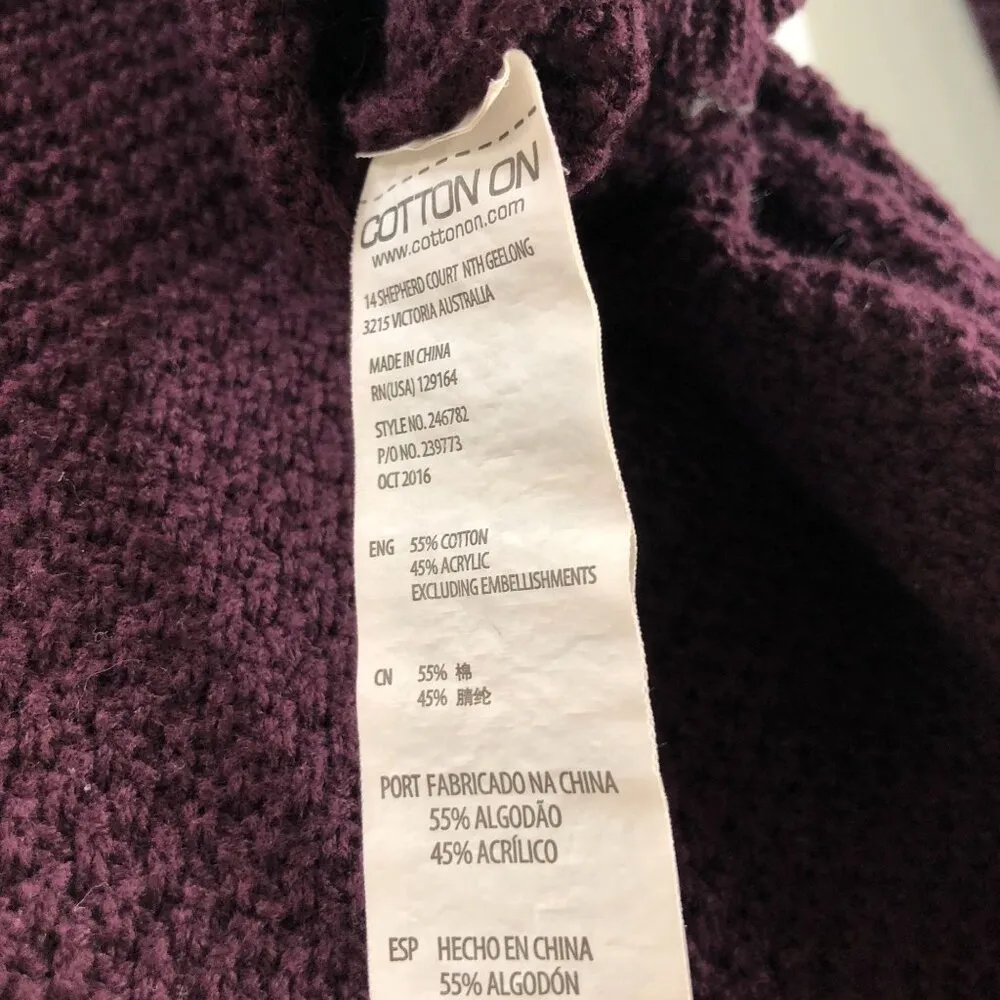 Cotton On Womens Sweater Textured Knit Rounded Hem Cotton Blend Purple XS - Image 4