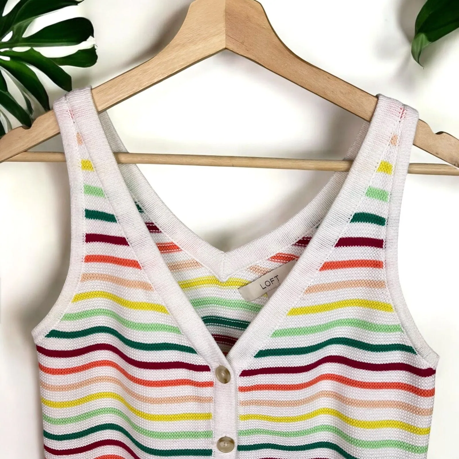 Loft 🆕  Striped Button Sweater Tank in Knit Rainbow Stripe - Image 6