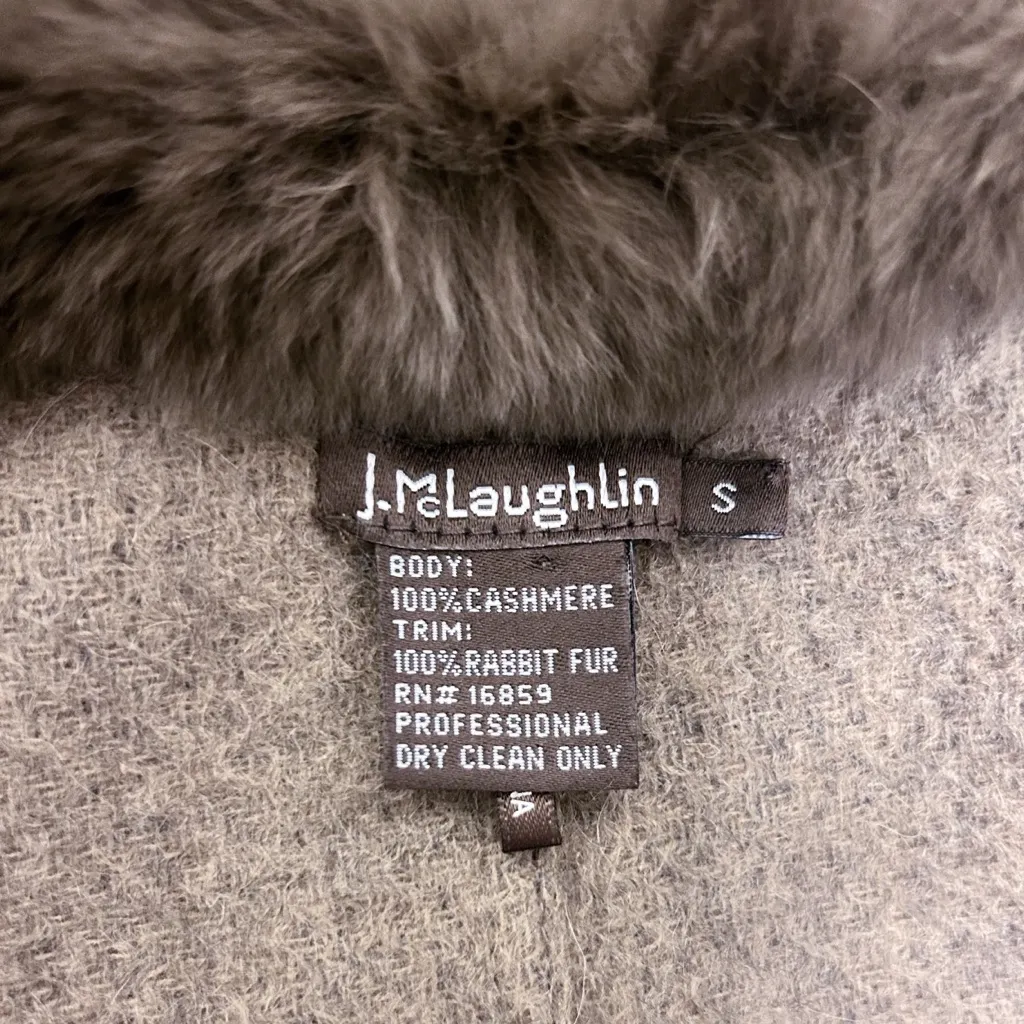 J McLaughlin Cashmere Rabbit Fur Trim Black Brown Grey Open Front Vest Small - Image 8
