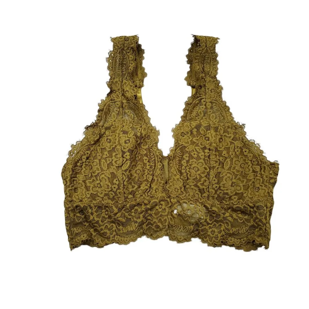 Aerie Eyelash Lace Padded Plunge Bralette Bra Dark Yellow Brown Size XS Lined - Image 2