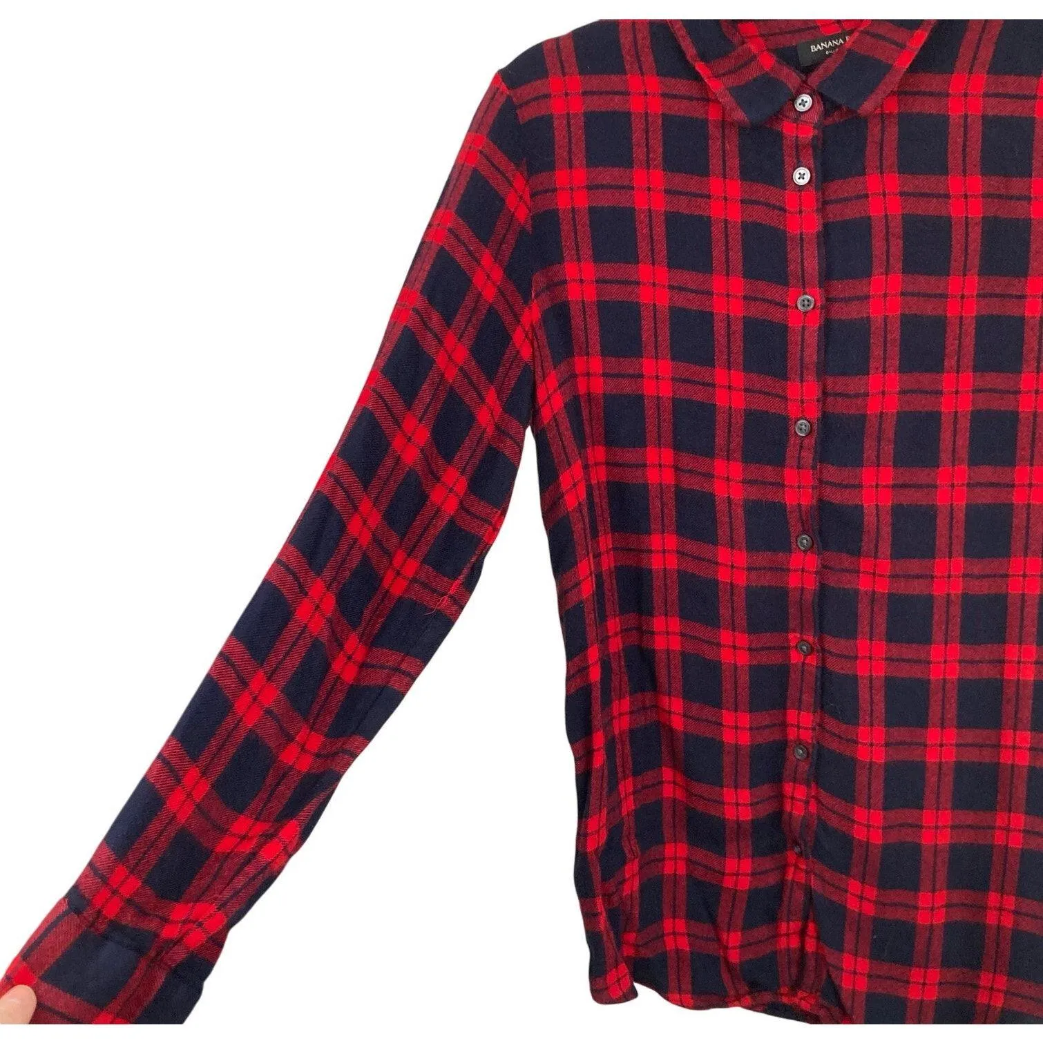 Banana Republic Womens S Dillon Blue & Red Plaid Shirt Cabin Grunge Gorpcore - Image 7