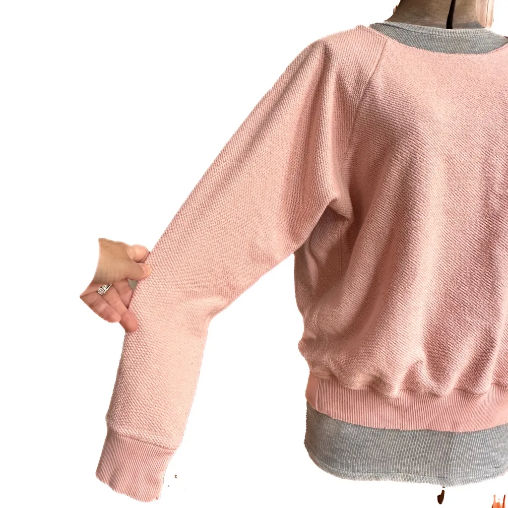 Aerie pink knit crew neck sweatshirt, distressed neck, cuffs, and waistband - Image 2
